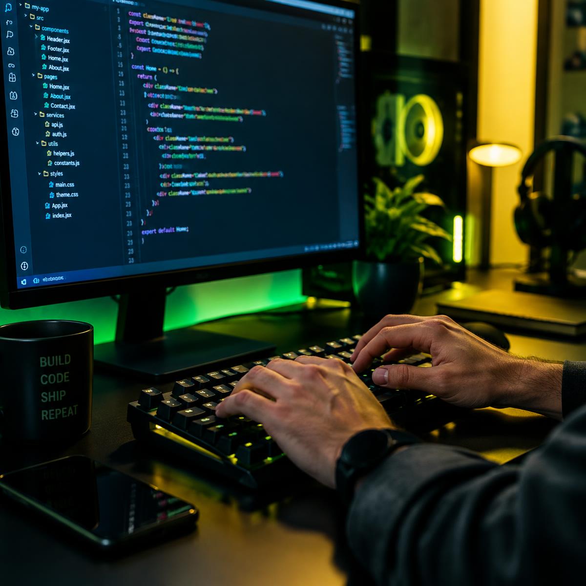 Developer writing code