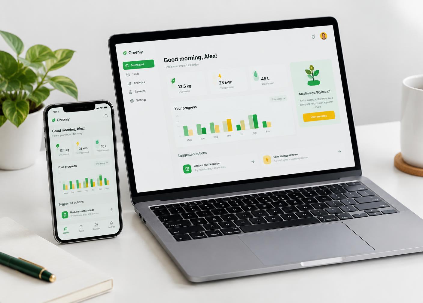 App dashboard on laptop and phone